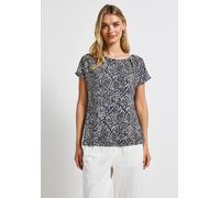 Print-Shirt STREET ONE, Damen, Gr. 46, blau (tiefblau), Stoff, Vorderseite: 100% Viskose; Rückseite: 95% Viskose, 5% Elasthan, bedruckt, normal normal, Rundhals, abgesteppt, Shirts, aus softer Viskose