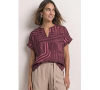 Print-Shirt STREET ONE, Damen, Gr. 46, rosa (blush berry), Stoff, Vorderseite: 85% Viskose, 15% Polyamid, Rückseite: 95% Viskose, 5% Elasthan, gestreift, regular fit normal, Rundhals, Umschlagbund, Sh