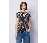 Print-Shirt STREET ONE STUDIO, Damen, Gr. 34, schwarz, Stoff, 65% Viskose, 35% Polyester, bedruckt, normal normal, Rundhals, abgesteppt, Shirts, mit Rundhalsausschnitt (48746435-34) schwarz