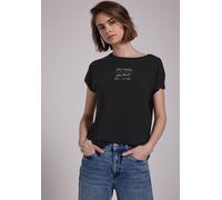 Print-Shirt STREET ONE STUDIO, Damen, Gr. 36, schwarz, Stoff, 95% Viskose, 5% Elasthan, bedruckt, gerade normal, Rundhals, Bündchen, Shirts, mit Frontprint (91509018-36) schwarz
