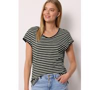 Print-Shirt STREET ONE STUDIO, Damen, Gr. 36, schwarz, Web;Stoff;Jersey, 50% Modal, 50% Baumwolle, gestreift, regular fit normal, V-Ausschnitt, abgesteppt, Shirts, im soften Baumwoll-Mix (73229323-36)