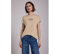Print-Shirt STREET ONE STUDIO, Damen, Gr. 40, beige (clove beige), Stoff, 95% Viskose, 5% Elasthan, bedruckt, gerade normal, Rundhals, Bündchen, Shirts, mit Frontprint (30161237-40) clove beige