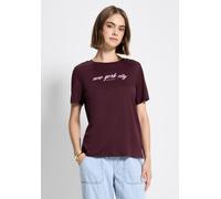 Print-Shirt STREET ONE STUDIO, Damen, Gr. 42, rot (schwarz plum rot), Web, 50% Baumwolle, 50% Modal, unifarben, normal normal, Rundhals, abgesteppt, Shirts, im soften Baumwoll-Mix (55621966-42) schwar