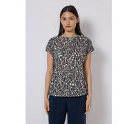 Print-Shirt STREET ONE STUDIO, Damen, Gr. 42, weiß (light sunstone beige), Stoff, 65% Viskose, 35% Polyester, bedruckt, normal normal, Rundhals, abgesteppt, Shirts, mit Rundhalsausschnitt (11594739-42