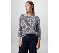 Print-Shirt STREET ONE STUDIO, Damen, Gr. 46, blau (tiefblau), Stoff, 67% Polyamid, 19% Polyester, 10% Viskose, 4% Elasthan, bedruckt, gerade normal, U-Boot-Ausschnitt, Bündchen, Shirts, mit 3/4 Ärmel