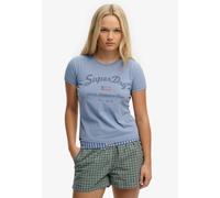 Print-Shirt SUPERDRY "ATH ESS FITTED GRAPHIC TEE", Damen, Gr. XL, blau (tidal blau), Single Jersey, Obermaterial: 100% Baumwolle, meliert, slim fit normal, Rundhals, Shirts, aus Baumwolle und Single J