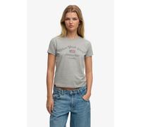 Print-Shirt SUPERDRY "ATH ESS FITTED GRAPHIC TEE", Damen, Gr. XL, grau marl, Single Jersey, Obermaterial: 100% Baumwolle, meliert, slim fit normal, Rundhals, Shirts (72234006-XL) grau marl