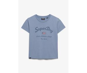 Print-Shirt SUPERDRY "ATH ESS FITTED GRAPHIC TEE", Damen, Gr. XL, tidal blau, Single Jersey, Obermaterial: 100% Baumwolle, meliert, slim fit normal, Rundhals, Shirts (11981563-XL) tidal blau