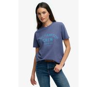 Print-Shirt SUPERDRY "BEACH CLUB RELAXED TEE", Damen, Gr. L, mariner navy, Single Jersey, Obermaterial: 100% Baumwolle, bedruckt, relaxed fit normal, Rundhals, Shirts (12012060-L) mariner navy