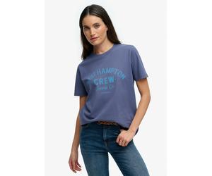Print-Shirt SUPERDRY "BEACH CLUB RELAXED TEE", Damen, Gr. M, mariner navy, Single Jersey, Obermaterial: 100% Baumwolle, bedruckt, relaxed fit normal, Rundhals, Shirts (12012060-M) mariner navy