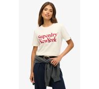 Print-Shirt SUPERDRY "BRAND MARK RELAXED TEE", Damen, Gr. XL, weiß (chalk weiß), Single Jersey, Obermaterial: 100% Baumwolle, bedruckt, relaxed fit hüftlang, Rundhals, Shirts (66774907-XL) chalk weiß
