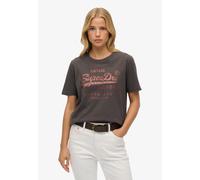 Print-Shirt SUPERDRY "EMBELLISHED VL RELAXED TEE", Damen, Gr. M, schwarz (bison schwarz), Single Jersey, Obermaterial: 100% Baumwolle, bedruckt, relaxed fit normal, Rundhals, Shirts (72580601-M) bison