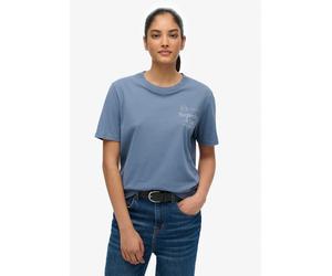 Print-Shirt SUPERDRY "LUXE CASUAL RLXD TEE", Damen, Gr. M, vintage indigo, Single Jersey, Obermaterial: 100% Baumwolle, bedruckt, relaxed fit normal, Rundhals, Shirts (26425859-M) vintage indigo
