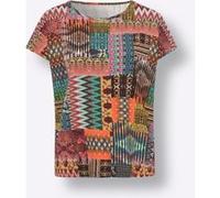 Kurzarmshirt HEINE "Druck-Shirt", Damen, Gr. 44, bunt (terra, rot, bedruckt), 95% Viskose, 5% Elasthan, bedruckt, ethno, gemustert, mehrfarbig, Rundhals, Shirts (24435307-44) terra, rot, bedruckt