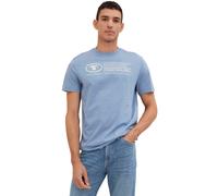 TOM TAILOR Herren Basic T-Shirt mit Print aus Baumwolle, Greyish Mid Blue, L