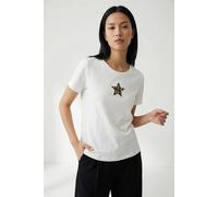 Print-Shirt VERO MODA "VMISUMA S/S T-SHIRT JRS BTQ", Damen, Gr. XS, weiß (snow weiß print:star patch), Jersey, Obermaterial: 100% Baumwolle, unifarben mit Farbeinsatz, regular fit normal, Rundhals, Sh
