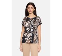 Kurzarmshirt BETTY BARCLAY "Damen mit Ärmelaufschlag", Damen, Gr. 44, weiß, braun, Jersey, Obermaterial: 50% Baumwolle, 50% Modal, loose fit normal, U-Boot-Ausschnitt, Shirts (72524744-44) weiß, braun