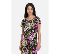 Kurzarmshirt BETTY BARCLAY "Betty Barclay Printshirt mit Gummizug", Damen, Gr. 44, schwarz (schwarz, khaki), Jersey, Obermaterial: 94% Polyester, 6% Elasthan., feminin, figurumspielend normal, Rundhal