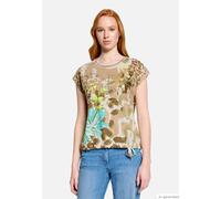 Betty Barclay Damen Kurzarmshirt mit Tunnelzug, Print und Ziersteinen Beige/Gelb Größe 40