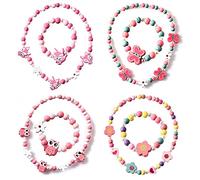 Prinzessin Halskette Armbänder Set Holz Kinderschmuck Kit Freundschaftsarmband Und Mädchen Halskette Bunte Holzschmuck Nette Karikatur Bunte Blumen Form Armband Halsketten Schmucksache Satz 4 Pack