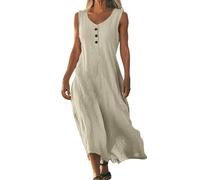 Prinzessin Kleid Damen Lässig Casual Tüll Kleid 50er Jahre Kleider Festlich Cocktailkleid Taufkleid Bequem Leinenkleid Damen Sommer Lang Brautkleid Sommer Kleider Große Größen Festlich(1-Khaki,L)