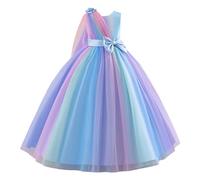 prinzessin kleid mädchen rosa, Prinzessin Kleid Mädchen Tüll Hochzeit Schmetterling Taufkleider Blumenmädchenkleider Spitze Festlich Sommerkleid Partykleid Elegant Regenbogen Kommunionkleid, Blau, 150
