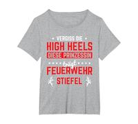 Prinzessin Trägt Feuerwehr Stiefel Feuerwehrfrau Feuerwehr T-Shirt, Damen Große Größen, Grau Meliert, 3X