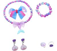 Prinzessinnen-Schmucksets für Kinder, Meerjungfrauen-Schmuckset mit Halskette, Armband und Ohrclip zum Spielen auf Reisen