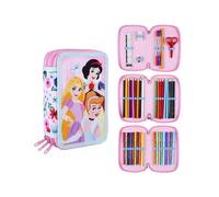 CERDÁ LIFE'S LITTLE MOMENTS - Federmäppchen 3 Fächer Mädchen mit Prinzessinnen | Befüllt mit allen nötigen Schulmaterialien für die Vor- und Grundschule - Offiziell lizenziert von Disney