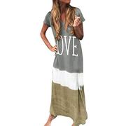 Prinzessinnenkleid für Damen - Größe des Halses plus Block, lose Farbe, V-Ausschnitt, Daily Tie-Teyed Maxi-Ärmel, Shorts, Damen, Kleid, Abendkleid, große Größe, kurz, grau, XXXL