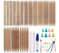 Prmape 75 Stück Bambus Stricknadeln Set, 20 cm Nadelspiel Set, Stricknadel Bambus Set mit Strickzubehör, 2,0-10,0 mm Doppelspitzen Stricknadeln für Socken Handschuhe Schals Anfänger Sockennadeln Set