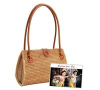 Pro@Home43® - Original auf Bali handgefertigte Damen Rattan Handtasche - Braun shell-type