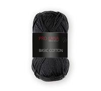 Pro Lana Basic Cotton uni - Häkelgarn - Strickgarn - Ab 10 Stück Kauf 1 x Gratis - 100% Baumwolle - 1 Knäuel 50 g / 125 m - Nadelstärke 3-3,5 - Glänzend und hautfreundlich (0099 - Schwarz)