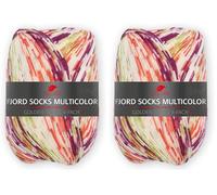 Pro Lana FJORD SOCKS MULTICOLOR 100 g 4-fach Sockenwolle mit einem einzigartigen Fjordmuster 425 m, Farbe:480 (Packung mit 2)