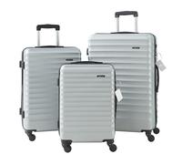 pro.tec Koffer Set 3-teilig Pona Reisekoffer ABS Hartschalenkoffer mit 4 Rollen Handgepäck leicht Trolley mit Waage TSA Zahlenschloss Hellgrau