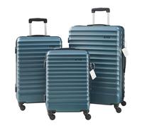 pro.tec Koffer Set 3-teilig Pona Reisekoffer ABS Hartschalenkoffer mit 4 Rollen Handgepäck leicht Trolley mit Waage TSA Zahlenschloss Blau