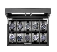 ProCase 10 Slot Uhrenbox, Uhrenkoffer mit Zahlenschloss, Uhrenkasten Uhrenaufbewahrung mit Glasdeckel -Schwarz