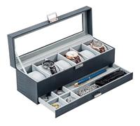 ProCase 2 Ebenen 6 Fächern Uhrenbox Uhrenkasten Watch Box mit Glasdeckel