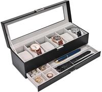ProCase 2 Ebenen 6 Fächern Uhrenbox Uhrenkasten Watch Box mit Glasdeckel