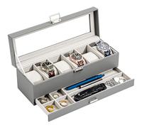 ProCase 2 Ebenen 6 Fächern Uhrenbox Uhrenkasten Watch Box mit Glasdeckel