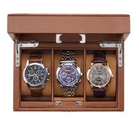 ProCase 3 Slot Uhrenbox, Uhrenkoffer mit Zahlenschloss, Uhrenkasten Uhrenaufbewahrung mit Glasdeckel -Braun