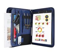 ProCase A4 Schreibmappe PU Kunstleder Konferenzmappe Portfolio mit Reißverschluss Klemmbrett Notizblock Business Dokumentenmappe, leichtes, langlebiges Material- Navy