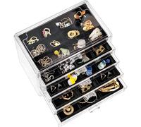 ProCase Acryl Schmuck Organizer Schmuckschatulle für Damen Durchsichtige Schmuckaufbewahrung Schmuckkästchen Schmuckbox mit 5 Schubladen für Ohrringe, Ringe, Armbänder -Schwarz