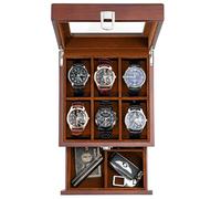 ProCase Holz-Uhrenbox für Herren, 6 Fächer, Herren-Uhren-Organizer mit Glasplatte, 2-stöckiges lackiertes Vitrine für Armbanduhr-Aufbewahrung - Espresso
