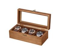 ProCase Holz Uhrenbox mit 4 Fächern, Uhrenkoffer Uhrenkasten mit Glasdeckel Uhrenkissen, Geschenk für Ihre Liebsten