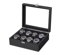 ProCase Holz Uhrenbox mit 8 Fächern, Uhrenkoffer Uhrenkasten mit Glasdeckel Uhrenkissen, Geschenk für Ihre Liebsten
