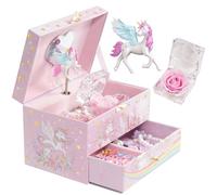 ProCase Kinder Musik Box Schmuckkästchen mit Spieluhr Einhorn & Konservierte Blumen, Schmuckschatulle mit Melodie für Mädchen -Swan Lake