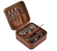 ProCase Reise Uhrenkoffer, 3 Slots PU Leder Uhrenbox Uhren Aufbewahrungbox Uhrenkasten Uhrenschatulle Watch Case -Hellbraun