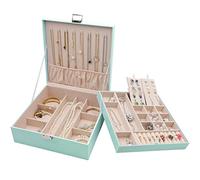 ProCase Schmuckschatulle Damen Leder, Schmuckkästchen mit 2 Ebenen Schmuckkasten Schmuckkoffer Schmuckaufbewahrung Schmuckbox Jewelry Box für Ringe, Ohrringe, Halsketten, Armbänder -Mint