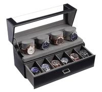 ProCase Uhrenbox 2 Ebenen, Uhrenschatulle Uhrenaufbewahrung für Männer, Uhrenkasten Uhrenkoffer mit 10 Uhrenkissen, Watch Display Case Watch Box - Schwarz